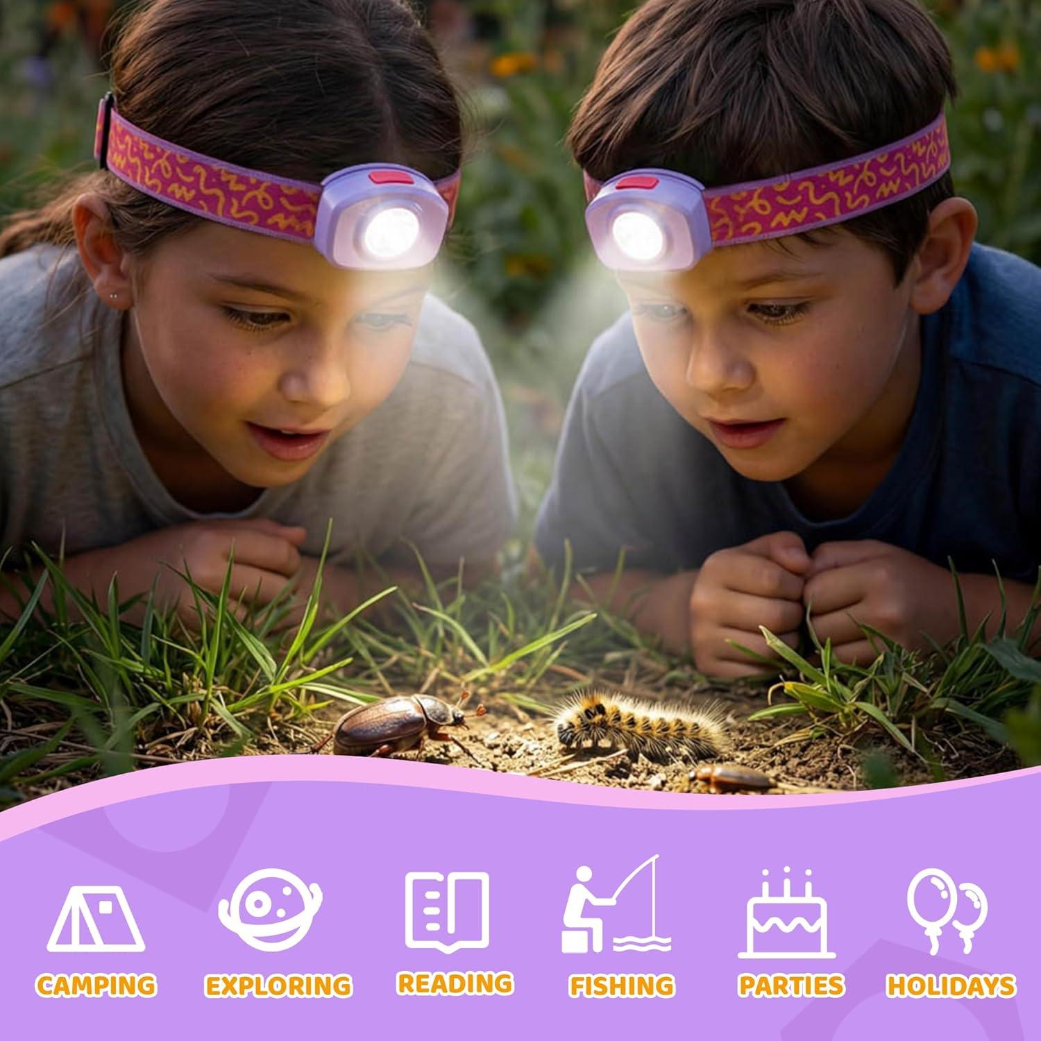 image:imageEverBrite LED Headlamp Rechargeable Kids Headlamp with RGB Mode and Adjustable Headband 3 Modes Multicolor Headlamp for Camping Reading Exploring Halloween ChristmasSweety 2 Pack