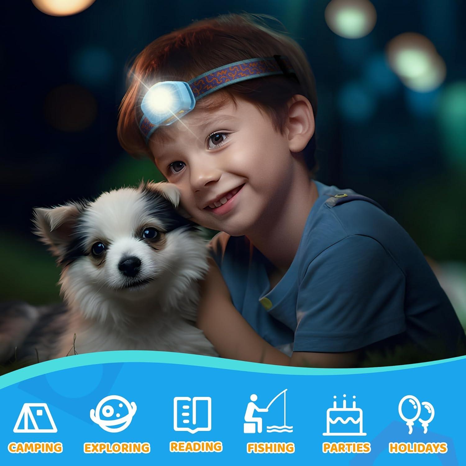 image:imageEverBrite LED Headlamp Rechargeable Kids Headlamp with RGB Mode and Adjustable Headband 3 Modes Multicolor Headlamp for Camping Reading Exploring Halloween ChristmasAzure