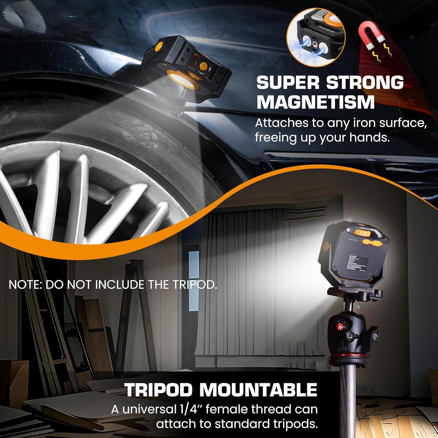 image:imageEverBrite Magnetic Work Light Rechargeable LED 2000LM Portable Mechanic Light with 7 Modes 360 Rotatable Stepless Dimming COB for Car Repairing Emergency Power Outage Fishing USBC Power Bank7 Modes 2000LM