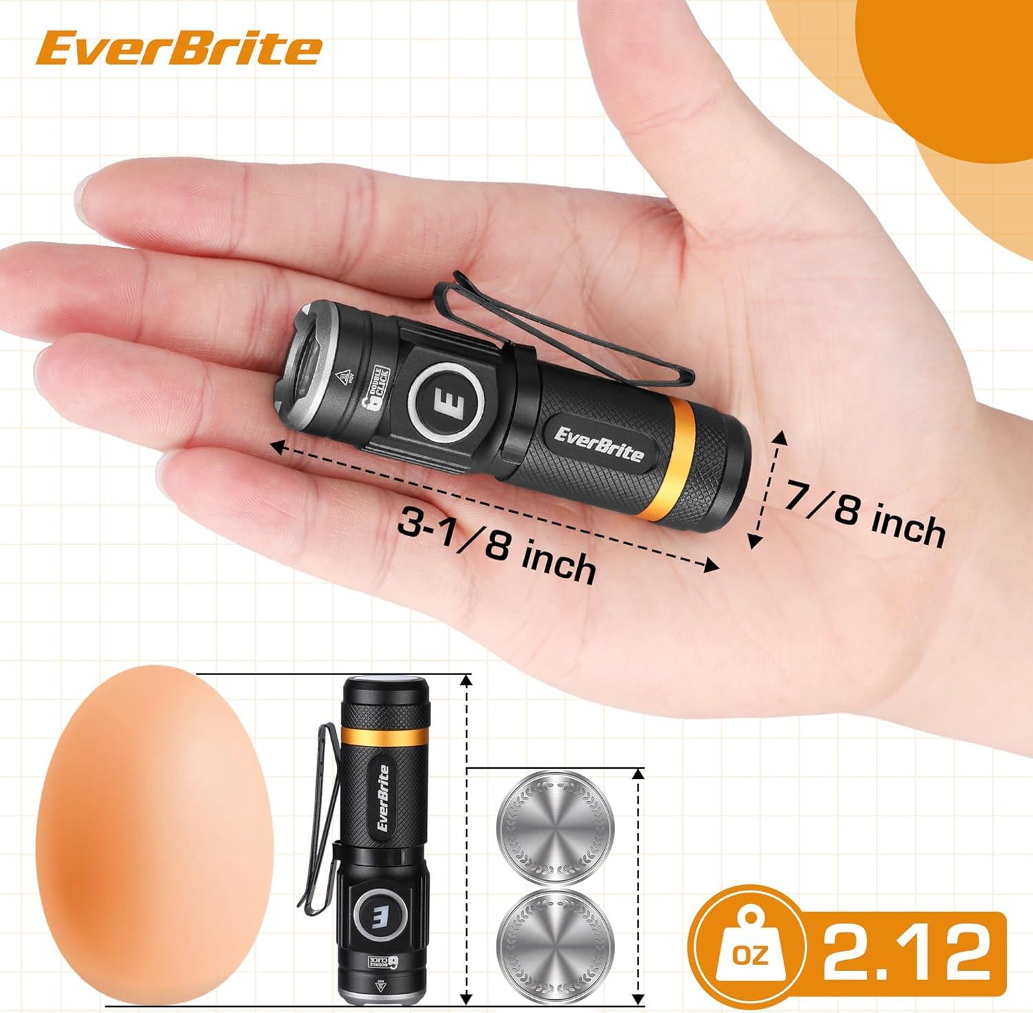 image:imageEverBrite Mini Flashlight Rechargeable Flashlight with USB C Cable 5 Light Modes Pocket Flashlight 500 Lumens Magnetic Flashlight with Clip for Repair Outdoors Emergency