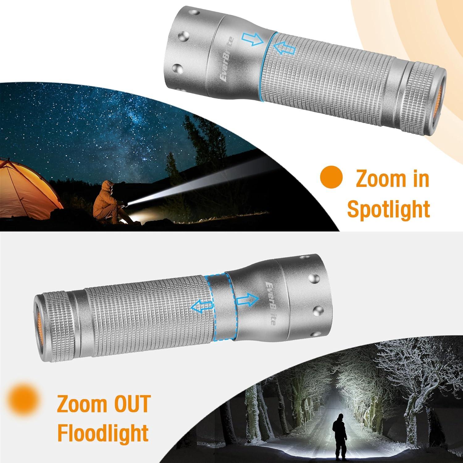 image:imageEverBrite Mini Flashlight Zoomable LED Flash Light 3 Modes 3AAA Batteries Included Handheld Small Flashlight for Camping Emergency Home Black Christmas GiftsGray