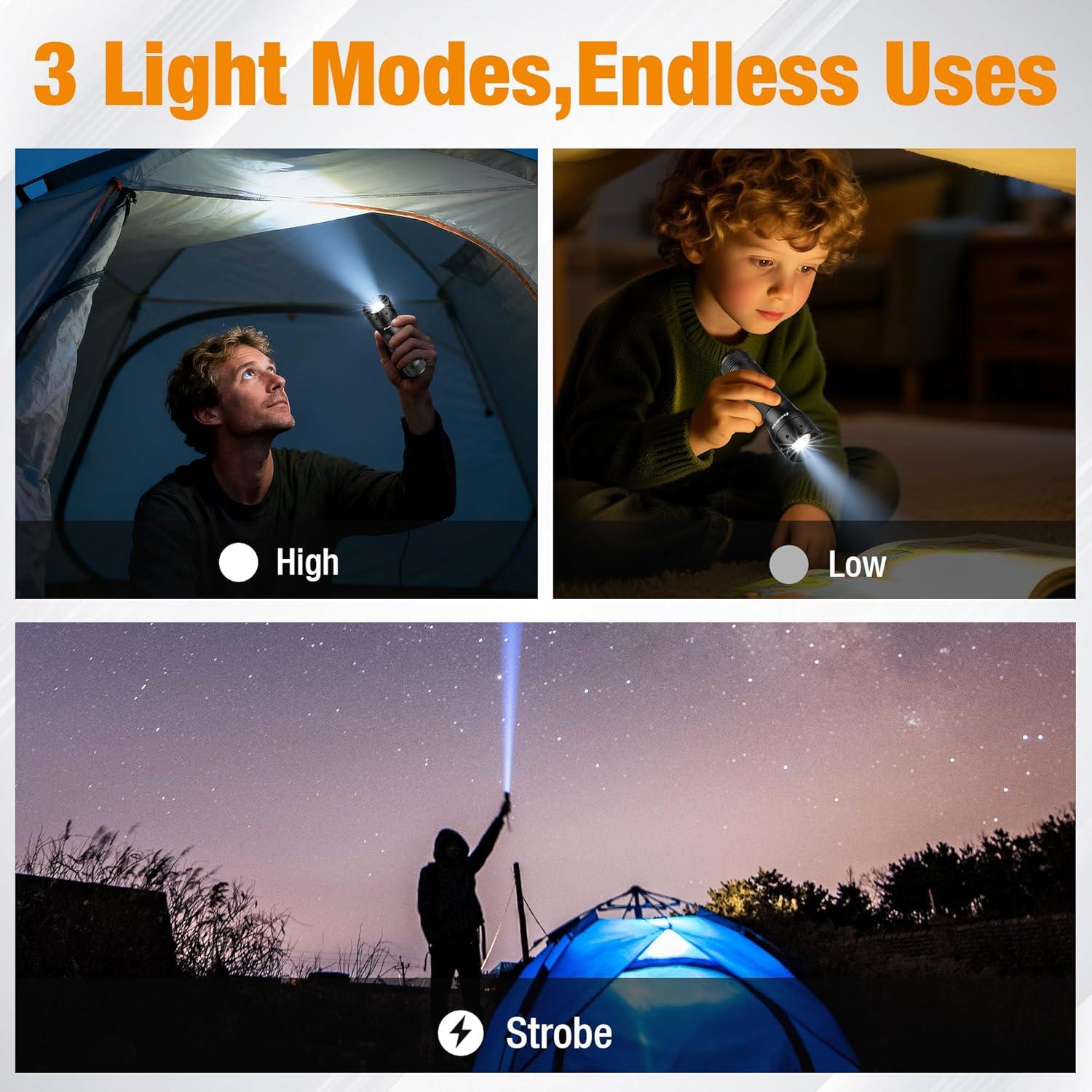 image:imageEverBrite Mini Flashlight Zoomable LED Flash Light 3 Modes 3AAA Batteries Included Handheld Small Flashlight for Camping Emergency Home Black Christmas GiftsBlack
