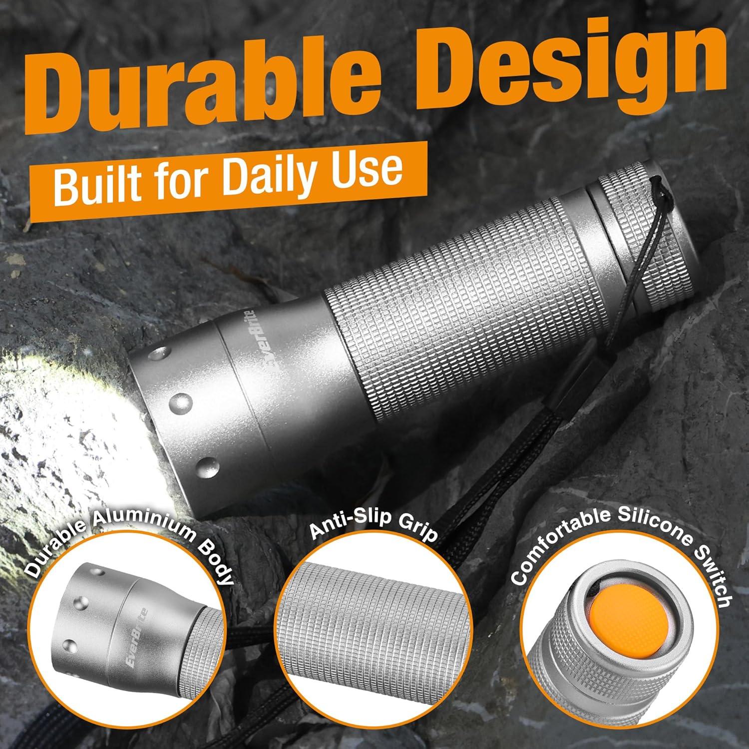 image:imageEverBrite Mini Flashlight Zoomable LED Flash Light 3 Modes 3AAA Batteries Included Handheld Small Flashlight for Camping Emergency Home Black Christmas GiftsGray