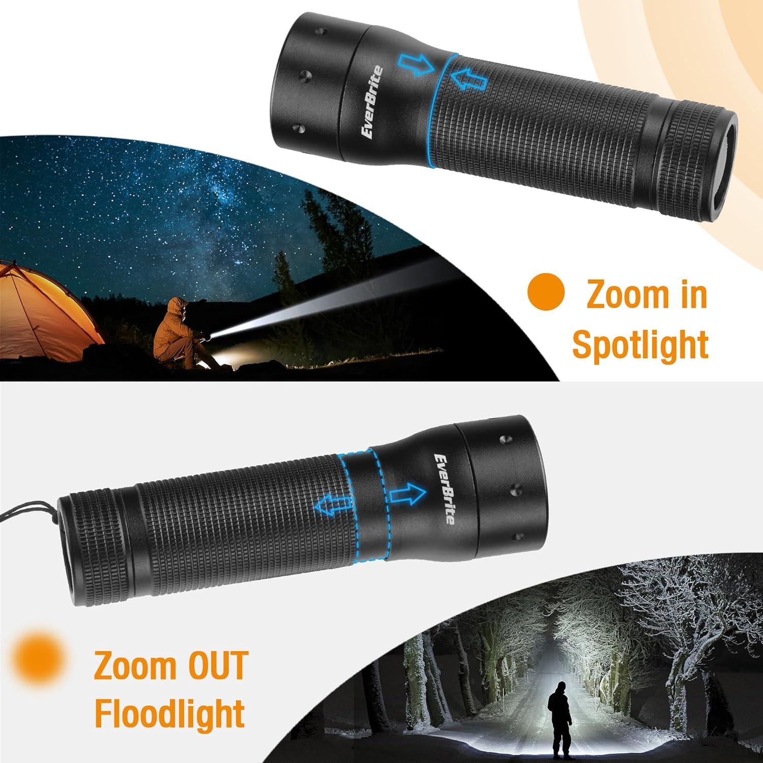 image:imageEverBrite Mini Flashlight Zoomable LED Flash Light 3 Modes 3AAA Batteries Included Handheld Small Flashlight for Camping Emergency Home Black Christmas GiftsBlack