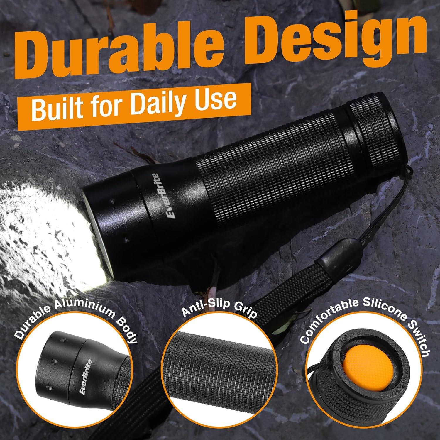image:imageEverBrite Mini Flashlight Zoomable LED Flash Light 3 Modes 3AAA Batteries Included Handheld Small Flashlight for Camping Emergency Home Black Christmas GiftsBlack