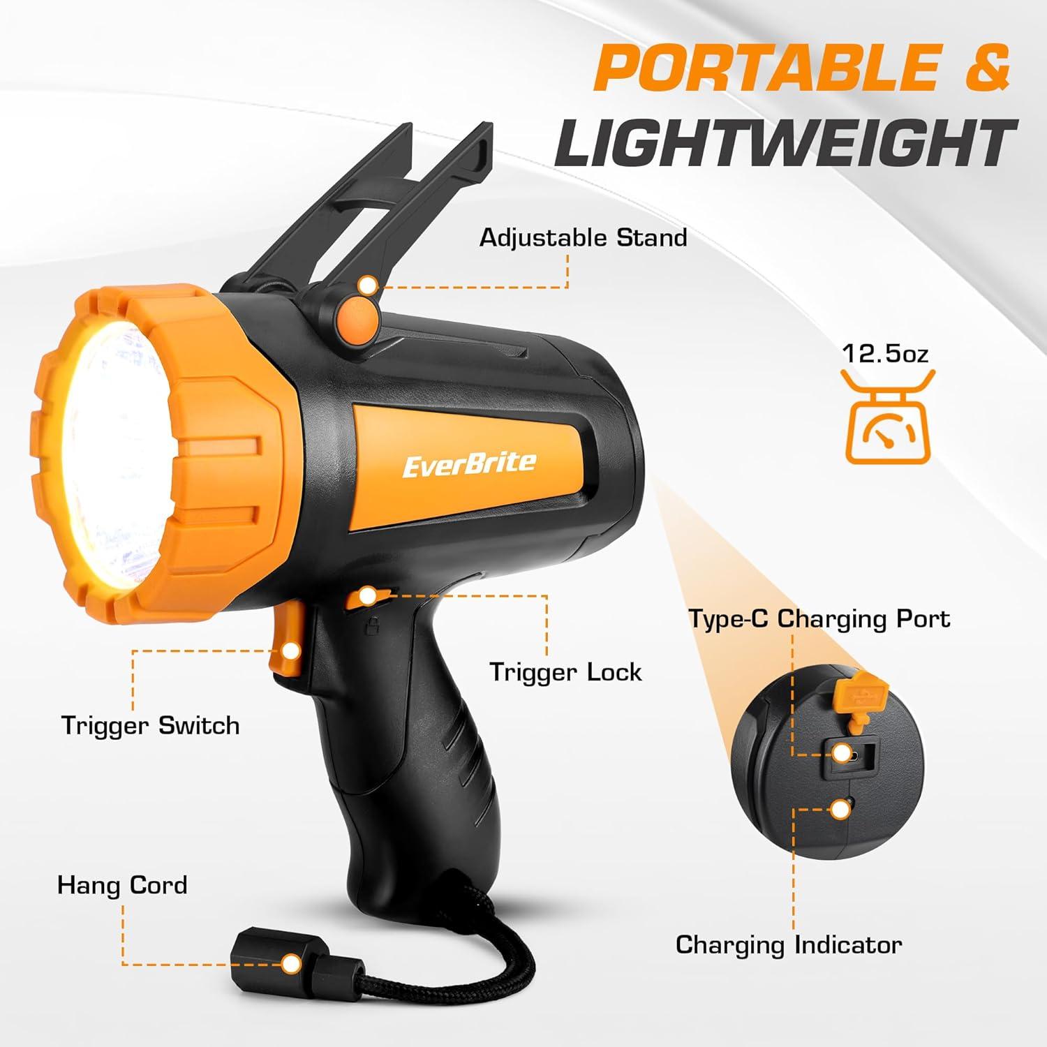 image:imageEverBrite Powerful Rechargeable Spotlight 500lm LED Flashlight with Adjustable Stand Perfect for Outdoor Work EmergencyBlack