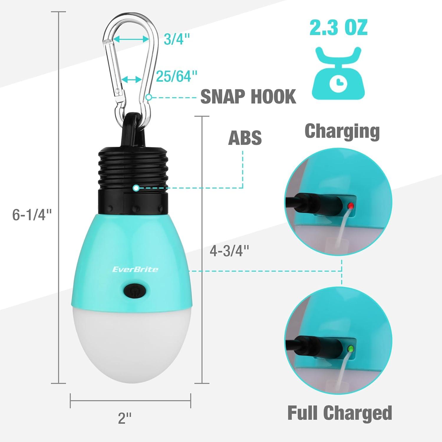 image:imageEverBrite Rechargeable Camping LightPortable Tent Lantern3 Lighting Modes Hanging Tent Light Bulbs with Clip Hook for Hiking Fishing Backpacking Emergency and MoreBlue2 PackBlue2 Pack