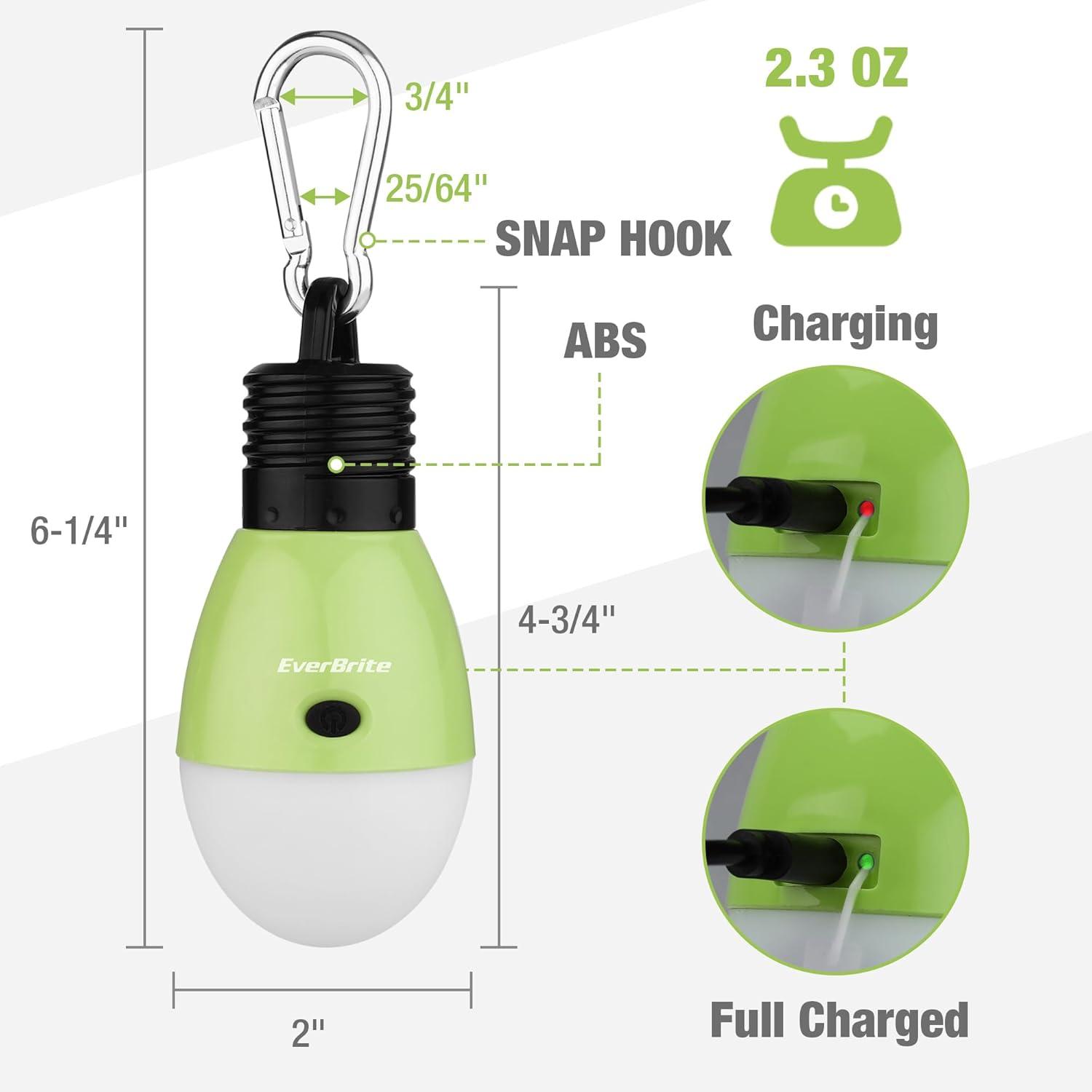image:imageEverBrite Rechargeable Camping LightPortable Tent Lantern3 Lighting Modes Hanging Tent Light Bulbs with Clip Hook for Hiking Fishing Backpacking Emergency and MoreBlue2 PackGreen