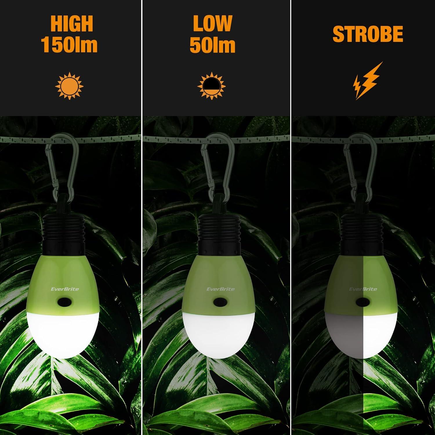 image:imageEverBrite Rechargeable Camping LightPortable Tent Lantern3 Lighting Modes Hanging Tent Light Bulbs with Clip Hook for Hiking Fishing Backpacking Emergency and MoreBlue2 PackMulticolor