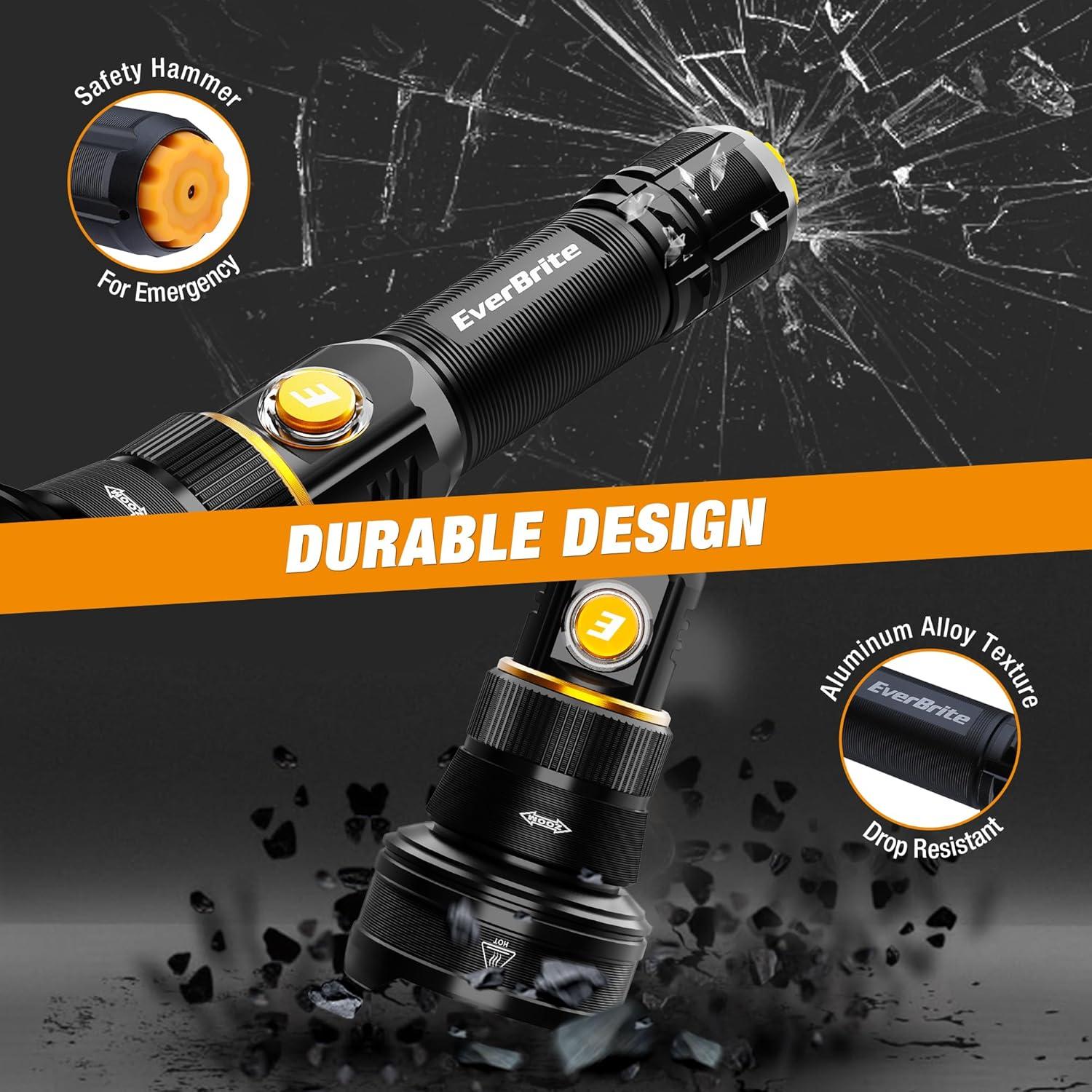 image:imageEverBrite Rechargeable Flashlight 1000 Lumens Zoomable LED Tactical Flashlight with 4 Modes amp Memory Function Including Safety Hammer amp USB C Cable for Camping Hiking Home and Emergencies