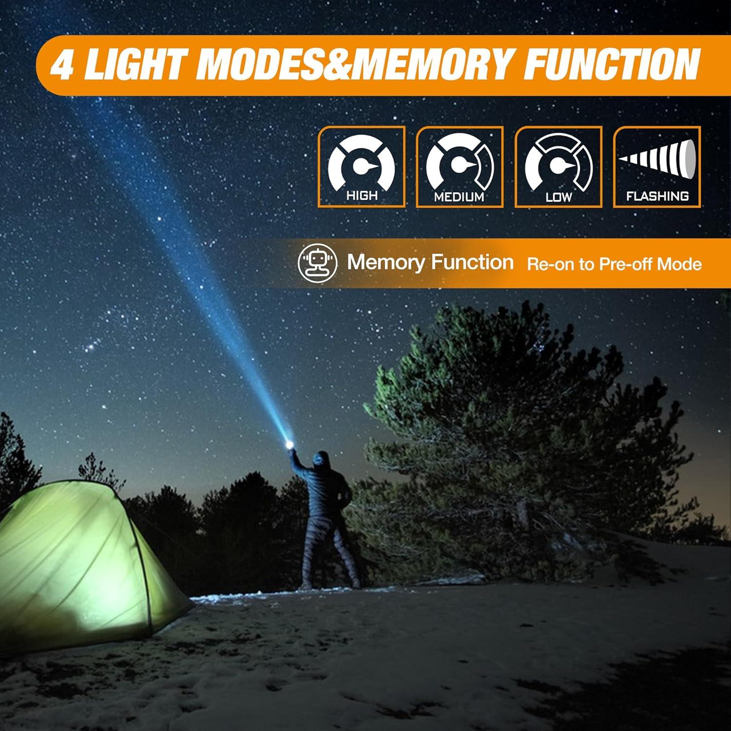 image:imageEverBrite Rechargeable Flashlight 1000 Lumens Zoomable LED Tactical Flashlight with 4 Modes amp Memory Function Including Safety Hammer amp USB C Cable for Camping Hiking Home and Emergencies