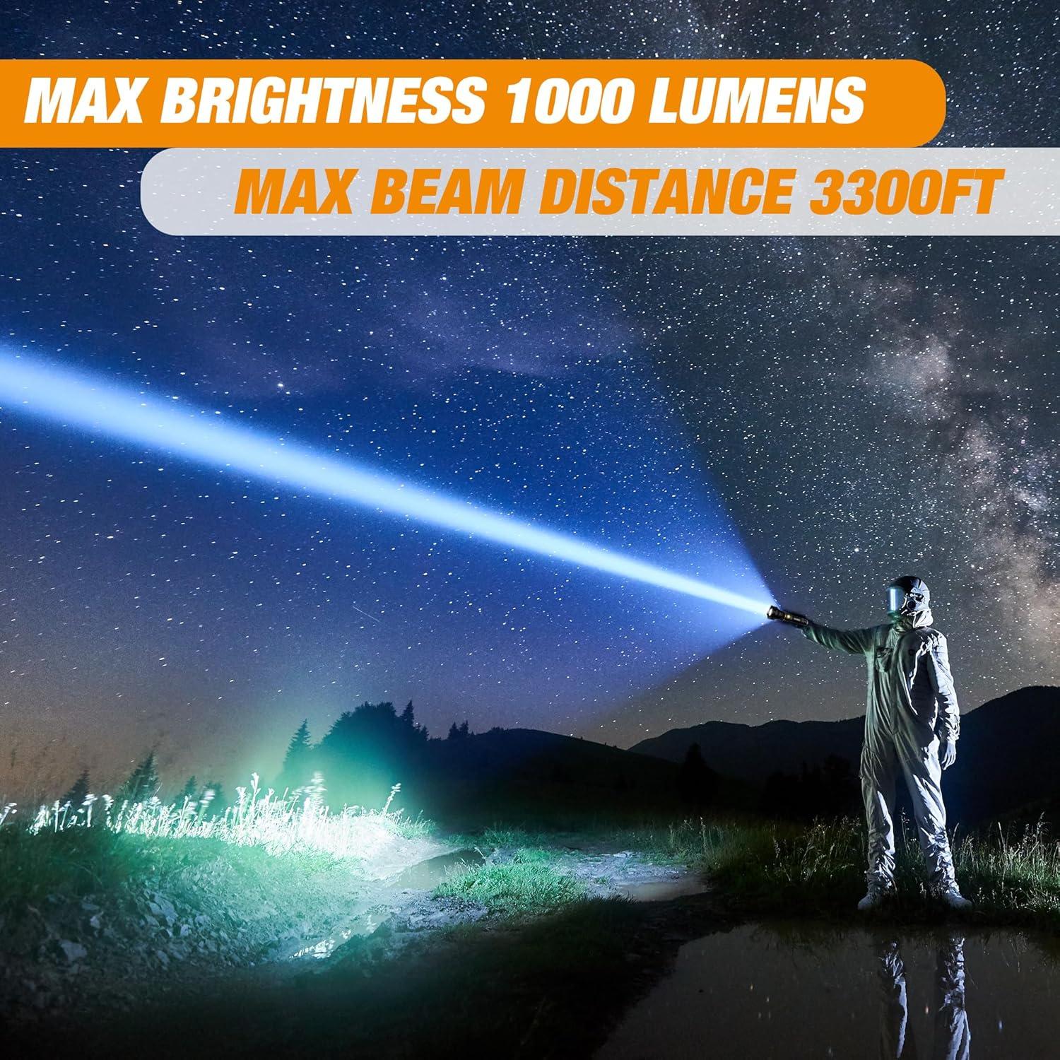 image:imageEverBrite Rechargeable Flashlight 1000 Lumens Zoomable LED Tactical Flashlight with 4 Modes amp Memory Function Including Safety Hammer amp USB C Cable for Camping Hiking Home and Emergencies