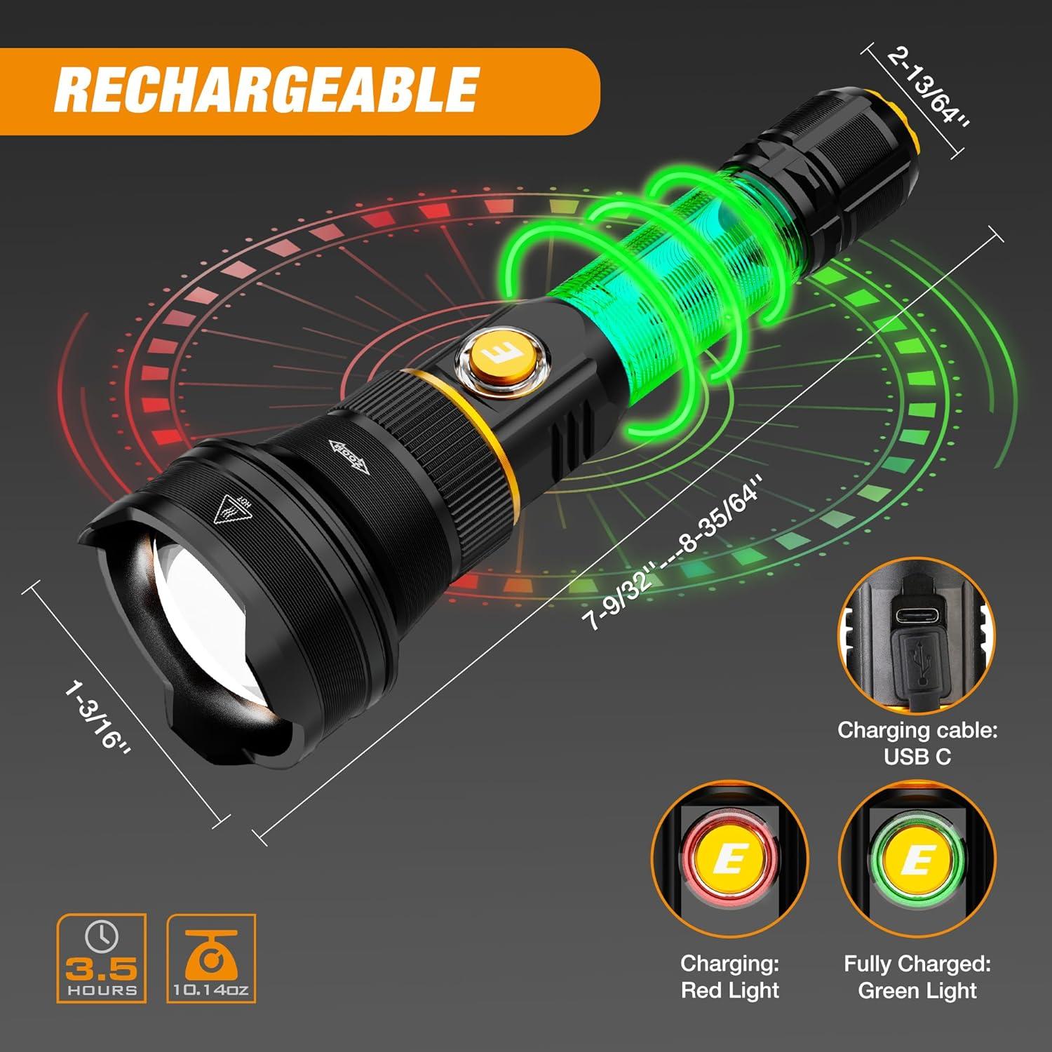 image:imageEverBrite Rechargeable Flashlight 1000 Lumens Zoomable LED Tactical Flashlight with 4 Modes amp Memory Function Including Safety Hammer amp USB C Cable for Camping Hiking Home and Emergencies