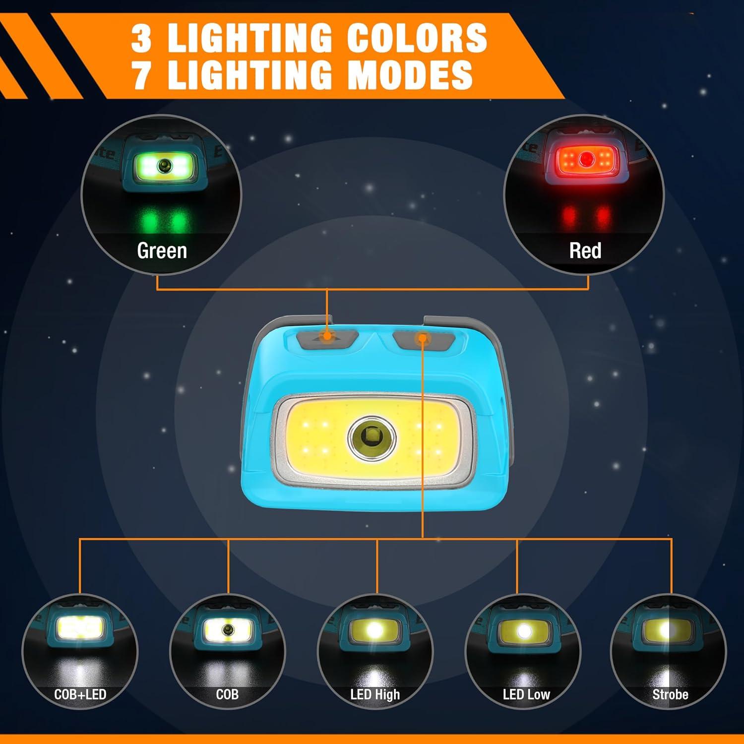image:imageEverBrite Rechargeable Headlamp 350 Lumens Headlight with RedGreen Light and Tail Light 7 Lighting Modes with Memory Function Perfect for Trail Running Camping and HikingSky Blue