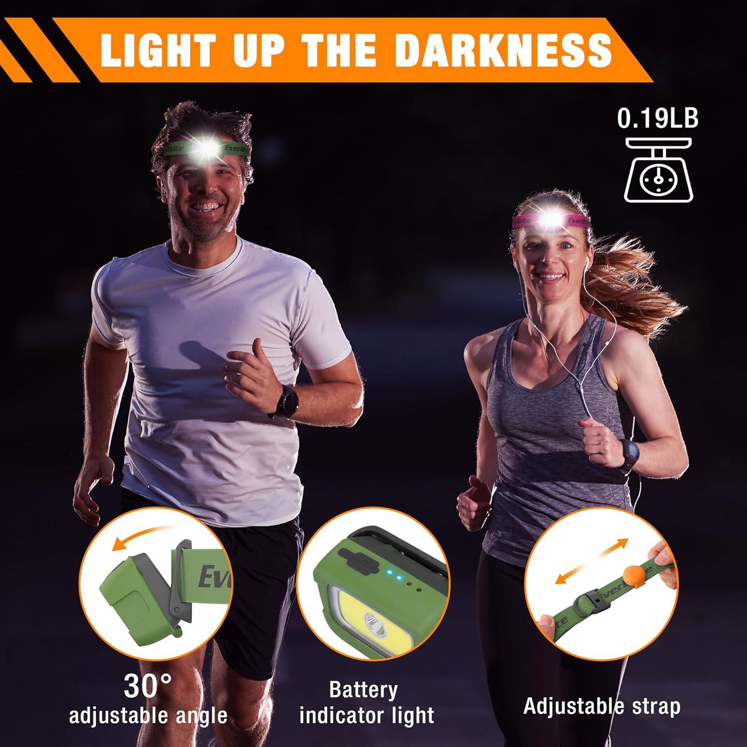 image:imageEverBrite Rechargeable Headlamp 350 Lumens Headlight with RedGreen Light and Tail Light 7 Lighting Modes with Memory Function Perfect for Trail Running Camping and HikingMeadow Green