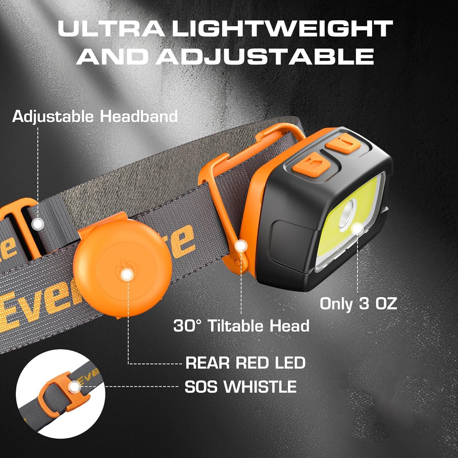 image:imageEverBrite Rechargeable Headlamp 350 Lumens Headlight with RedGreen Light and Tail Light 7 Lighting Modes with Memory Function Perfect for Trail Running Camping and HikingGray