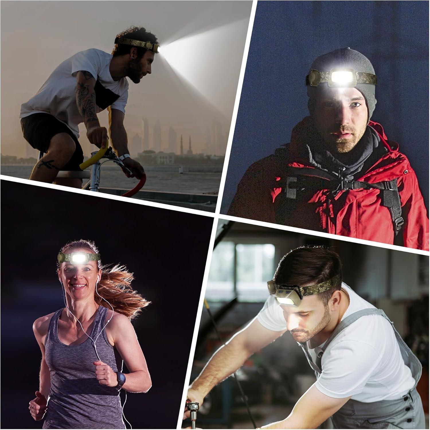 image:imageEverBrite Rechargeable Headlamp 350 Lumens Headlight with RedGreen Light and Tail Light 7 Lighting Modes with Memory Function Perfect for Trail Running Camping and HikingCamo Green