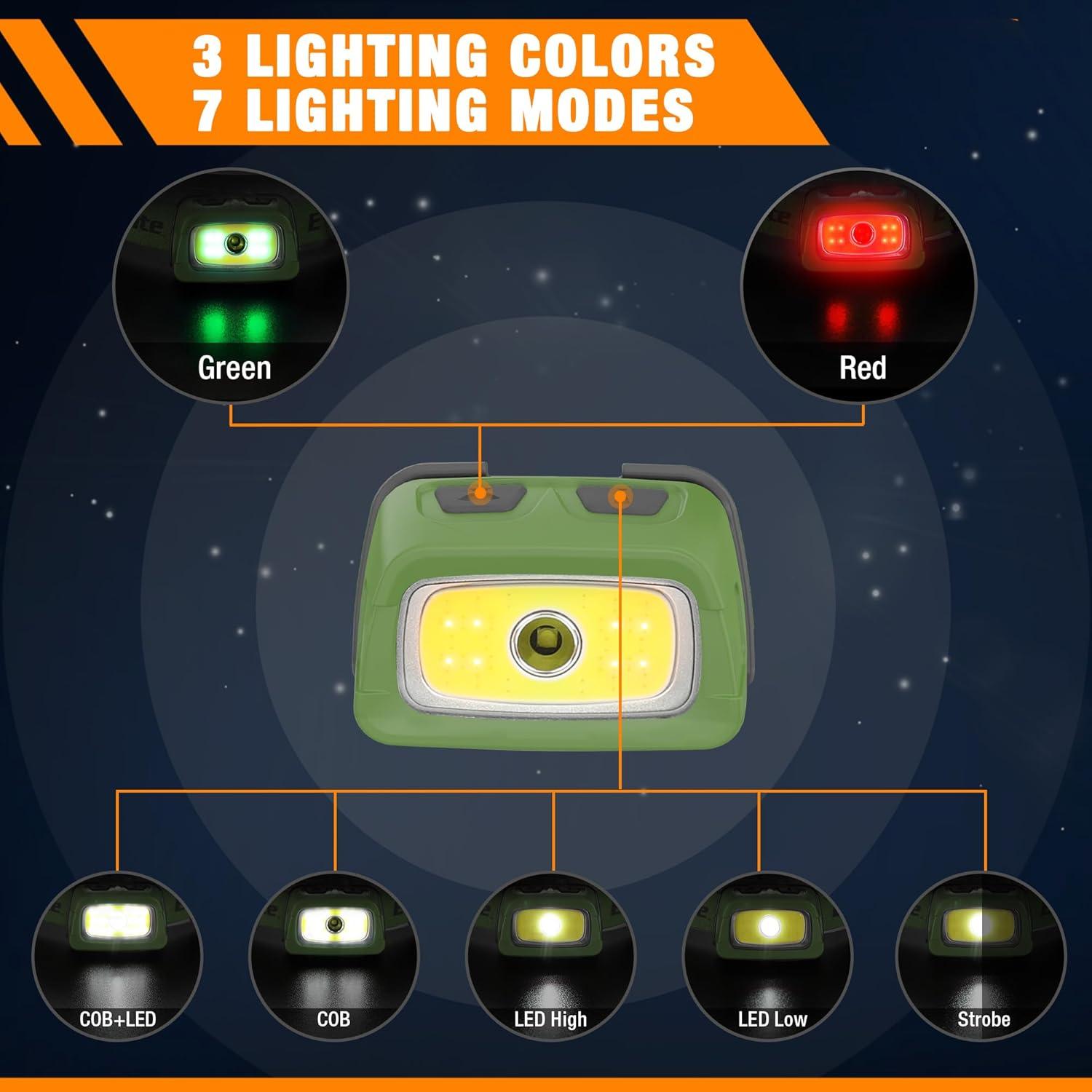 image:imageEverBrite Rechargeable Headlamp 350 Lumens Headlight with RedGreen Light and Tail Light 7 Lighting Modes with Memory Function Perfect for Trail Running Camping and HikingMeadow Green