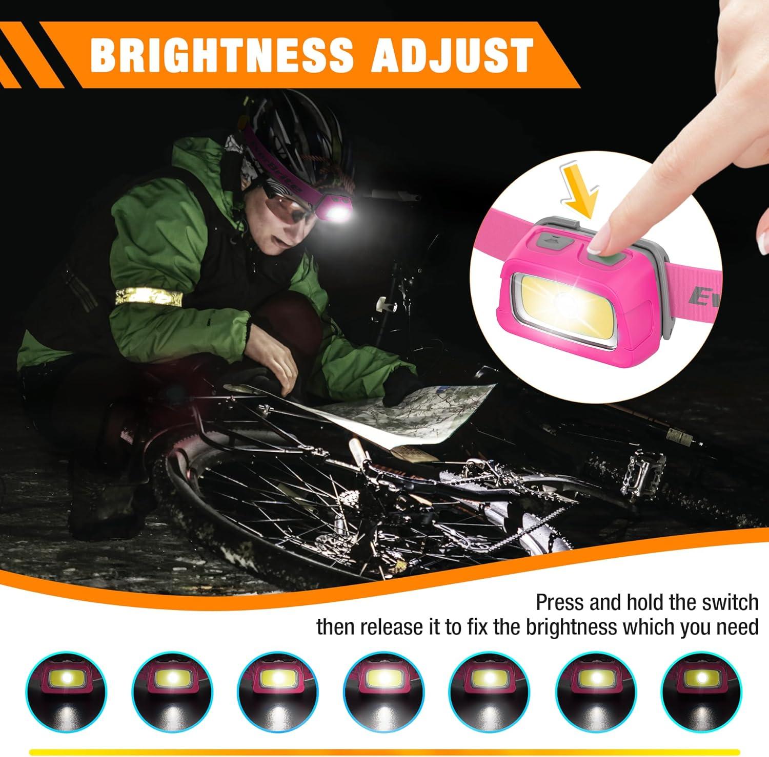 image:imageEverBrite Rechargeable Headlamp 350 Lumens Headlight with RedGreen Light and Tail Light 7 Lighting Modes with Memory Function Perfect for Trail Running Camping and HikingRose Pink