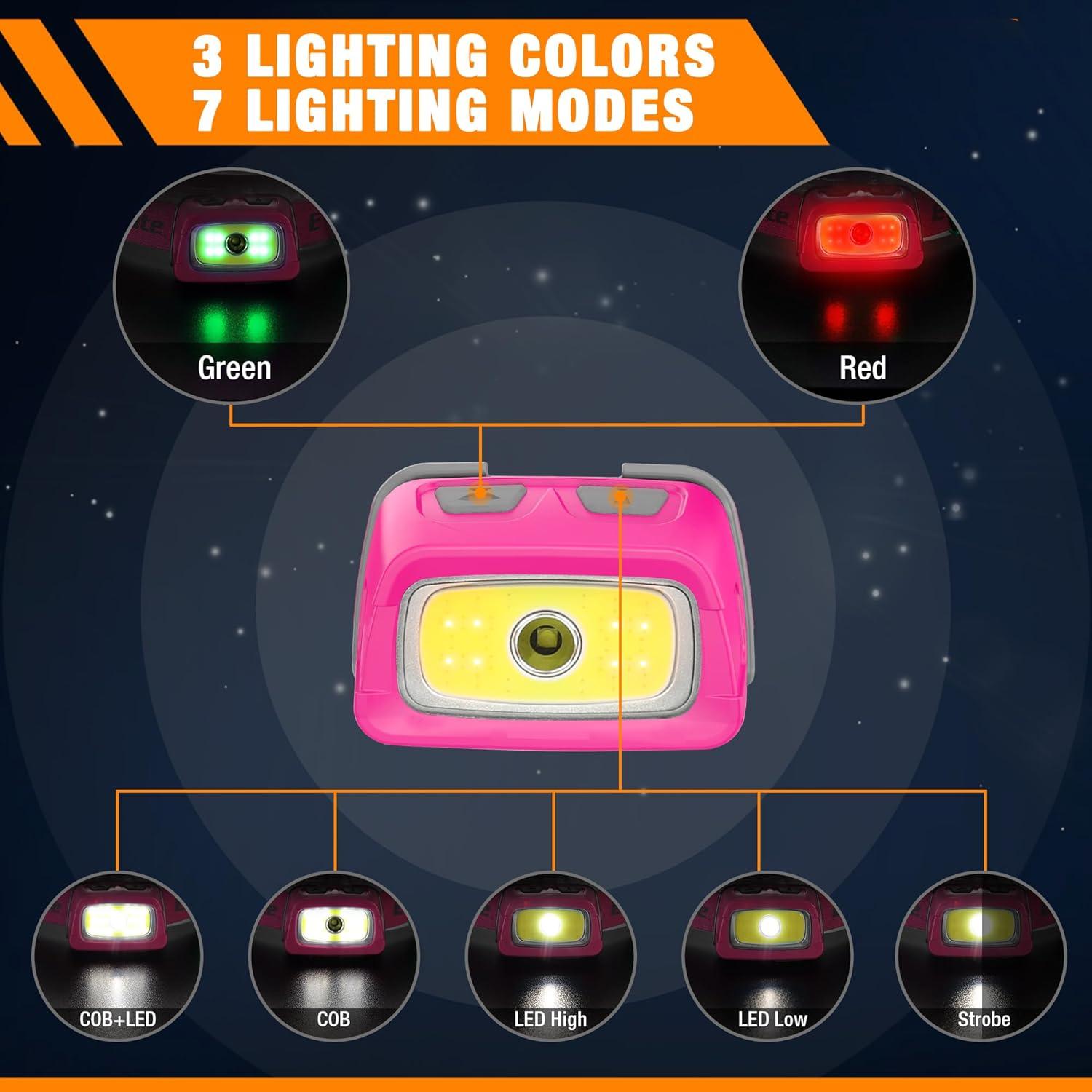 image:imageEverBrite Rechargeable Headlamp 350 Lumens Headlight with RedGreen Light and Tail Light 7 Lighting Modes with Memory Function Perfect for Trail Running Camping and HikingRose Pink