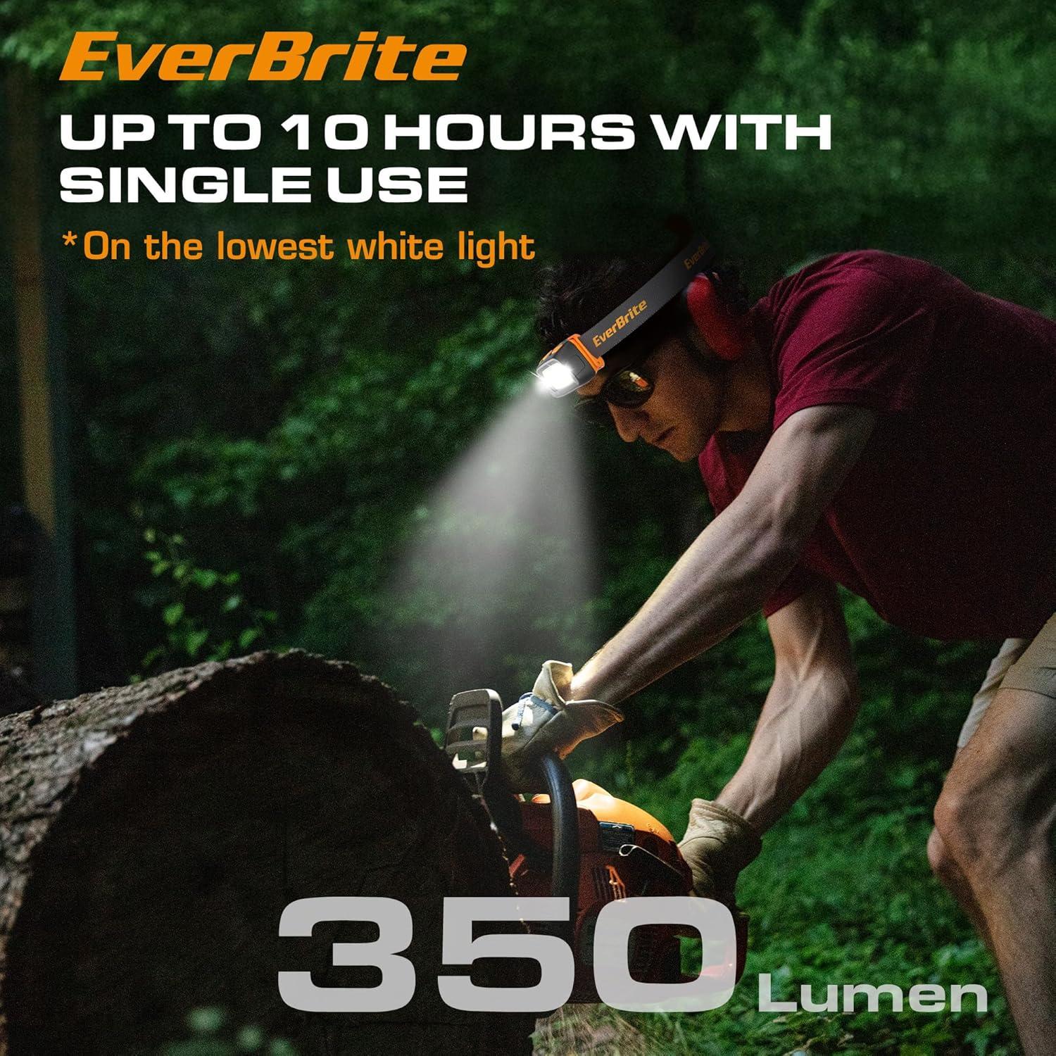 image:imageEverBrite Rechargeable Headlamp 350 Lumens Headlight with RedGreen Light and Tail Light 7 Lighting Modes with Memory Function Perfect for Trail Running Camping and HikingGray