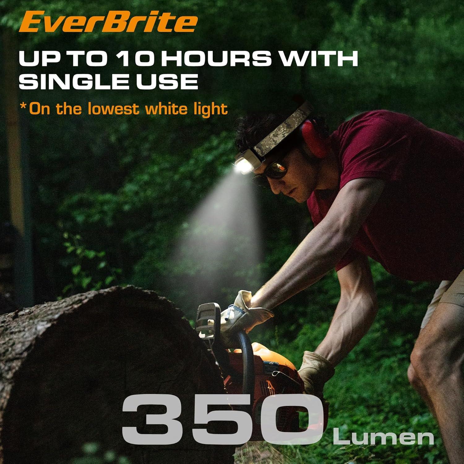 image:imageEverBrite Rechargeable Headlamp 350 Lumens Headlight with RedGreen Light and Tail Light 7 Lighting Modes with Memory Function Perfect for Trail Running Camping and HikingCamo Green
