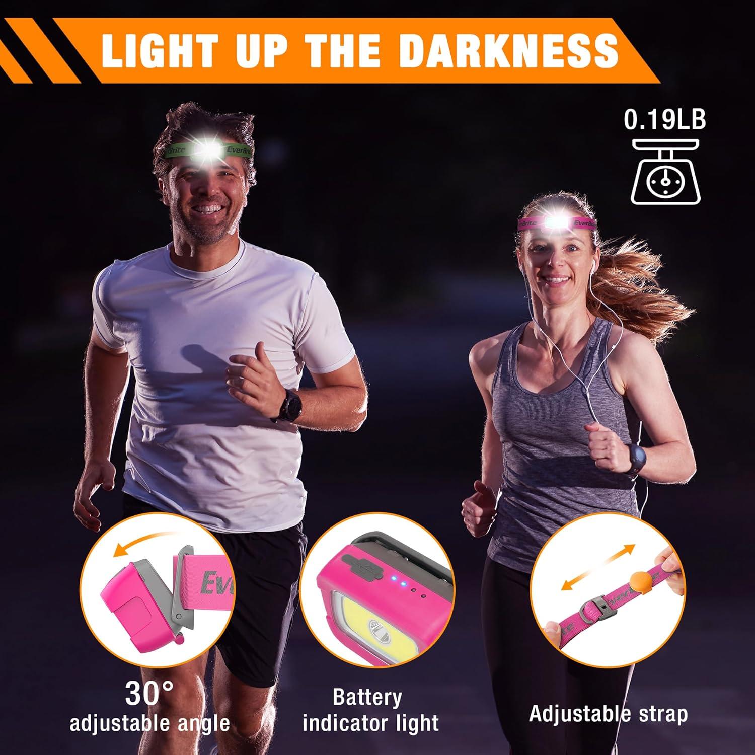 image:imageEverBrite Rechargeable Headlamp 350 Lumens Headlight with RedGreen Light and Tail Light 7 Lighting Modes with Memory Function Perfect for Trail Running Camping and HikingRose Pink