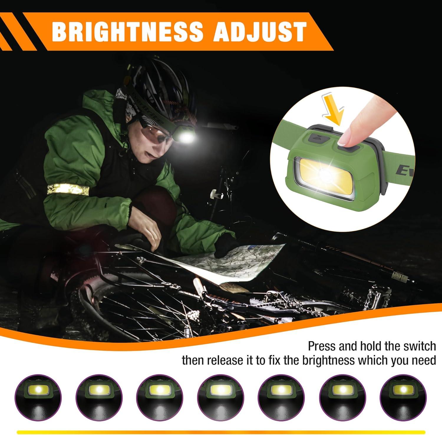 image:imageEverBrite Rechargeable Headlamp 350 Lumens Headlight with RedGreen Light and Tail Light 7 Lighting Modes with Memory Function Perfect for Trail Running Camping and HikingMeadow Green