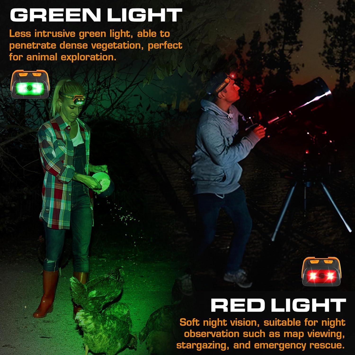 image:imageEverBrite Rechargeable Headlamp 350 Lumens Headlight with RedGreen Light and Tail Light 7 Lighting Modes with Memory Function Perfect for Trail Running Camping and HikingGray