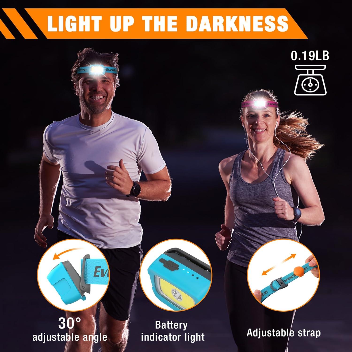 image:imageEverBrite Rechargeable Headlamp 350 Lumens Headlight with RedGreen Light and Tail Light 7 Lighting Modes with Memory Function Perfect for Trail Running Camping and HikingSky Blue