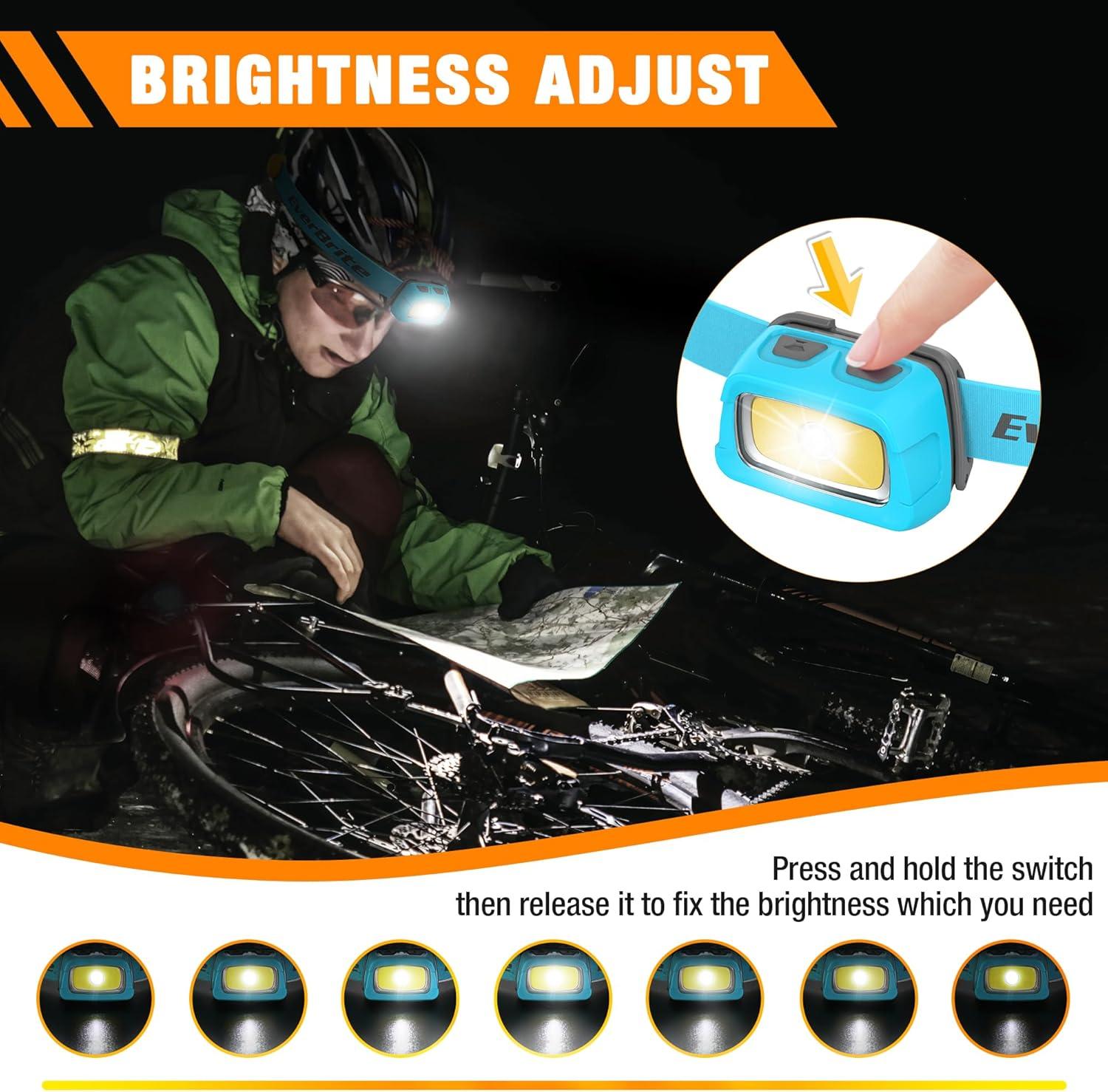 image:imageEverBrite Rechargeable Headlamp 350 Lumens Headlight with RedGreen Light and Tail Light 7 Lighting Modes with Memory Function Perfect for Trail Running Camping and HikingSky Blue