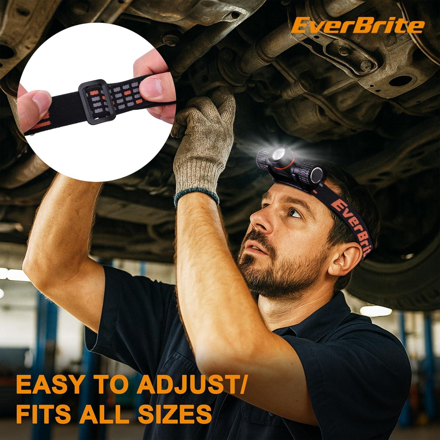 image:imageEverBrite Rechargeable Headlamp 1000 Lumen LED Rechargeable Headlight with 5 Light Modes Magnetic Base and Adjustable HeadstrapPerfect for Camping Hiking Caving FishingHeavy Duty Size