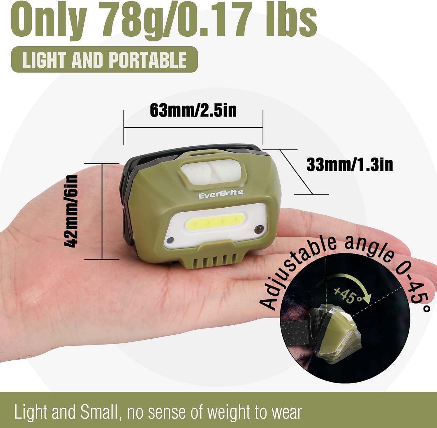 image:imageEverBrite Rechargeable Headlamp LED Bright Motion Sensor Head Lamp Flashlight with 6 Modes Adjustable Headlight for Adults with White Red Light Water Resistant Green for Hiking Running CampingGreen