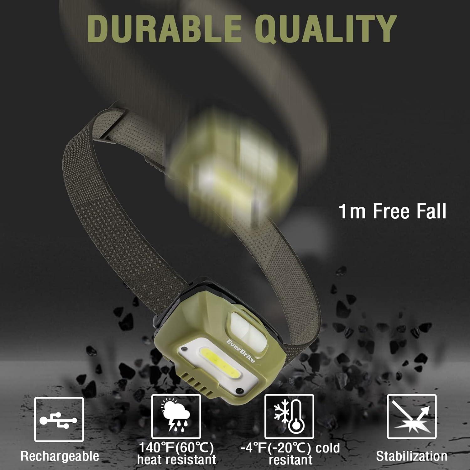 image:imageEverBrite Rechargeable Headlamp LED Bright Motion Sensor Head Lamp Flashlight with 6 Modes Adjustable Headlight for Adults with White Red Light Water Resistant Green for Hiking Running CampingGreen