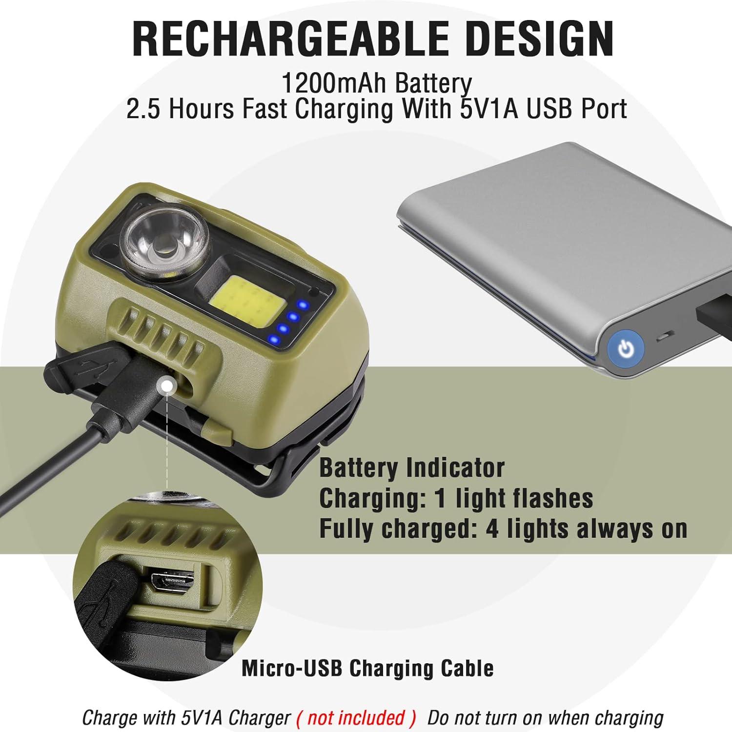 image:imageEverBrite Rechargeable Headlamp LED Bright Motion Sensor Head Lamp Flashlight with 9 Modes Adjustable Headlight for Adults with White Red Light Water Resistant Khaki for Hiking Running CampingGreen