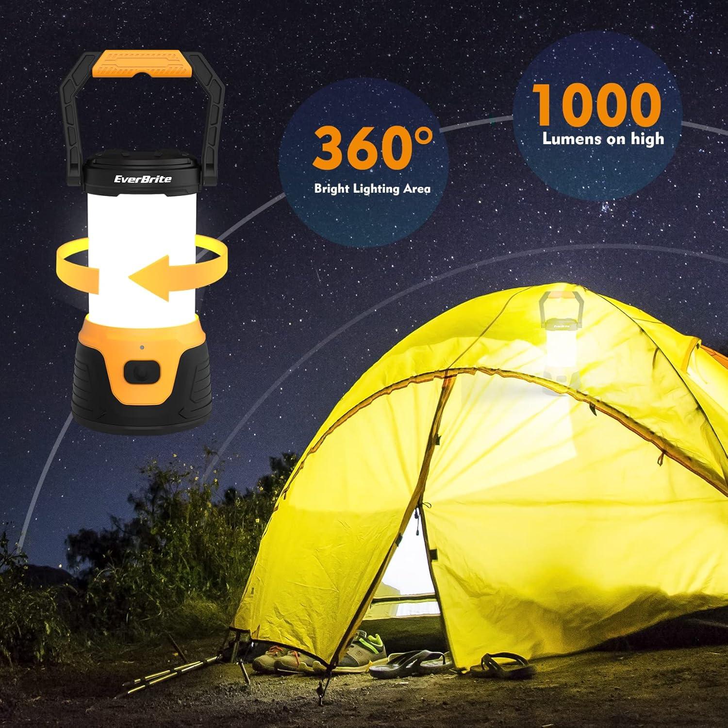 image:imageEverBrite Rechargeable LED Camping Lantern with Power Bank Function 1000 Lumens Camping Lights 5 Lighting Modes Ideal for Power Outages Emergencies Hurricane Home and More