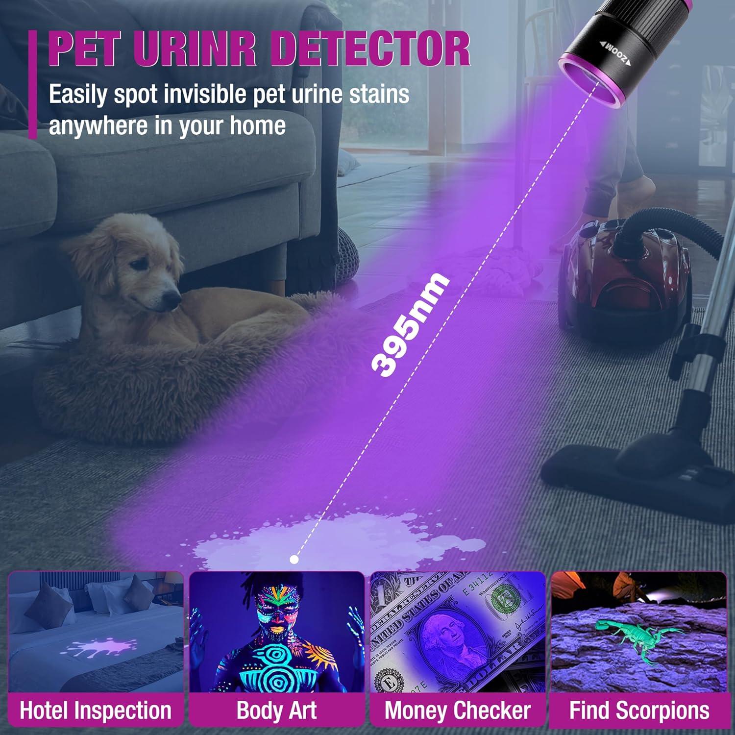 image:imageEverBrite Rechargeable Pen Flashlight with UV Light and White Light 395nm Black Flashlight with Clip Zoomable 4 Modes with Memory Function USB C Cable for Camping Emergency Pet Urine DetectionBlack