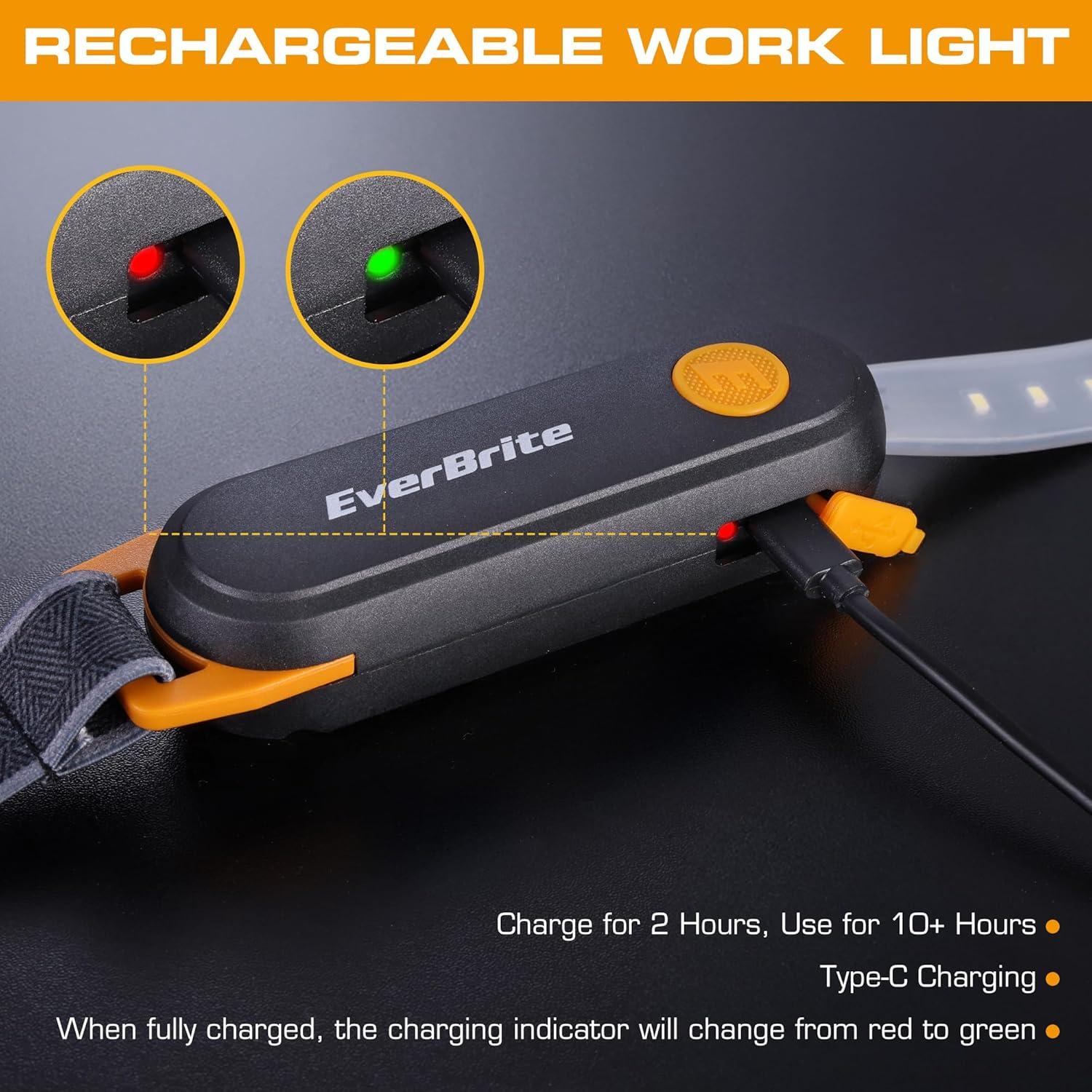 image:imageEverBrite Rechargeable Underhood Work Light Magnetic Under Hood LED Work Light Bar for Mechanic 3 Power Modes with Adjustable Straps and Hooks Ideal Gifts for Mechanics Men Automotive Garage