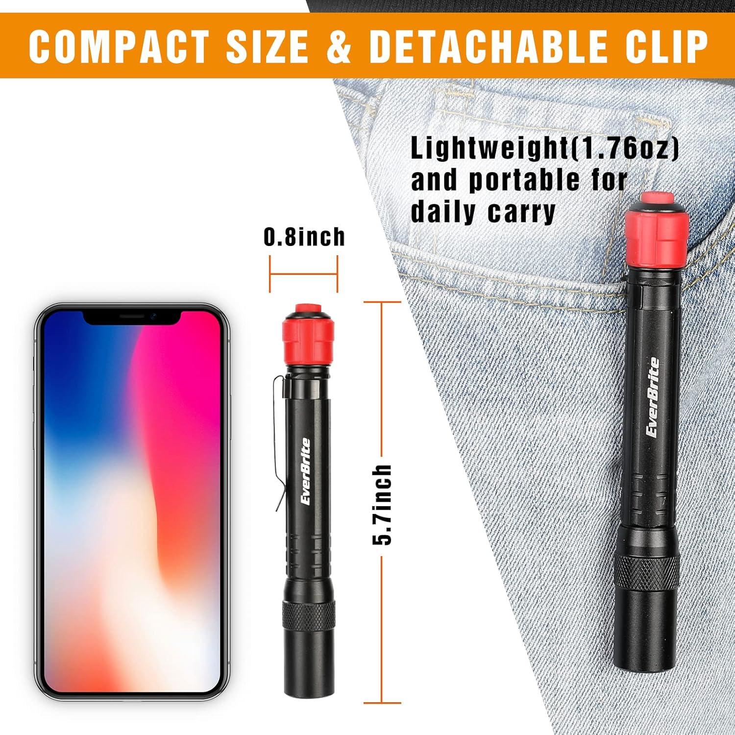 image:imageEverBrite Red Light Penlight Flashlight with 395nm UV BlacklightWhite Light MultiFunction LED Pocket Pen Light AAA Batteries Included for Night Vision Pet Stain Detection Camping 2pack2