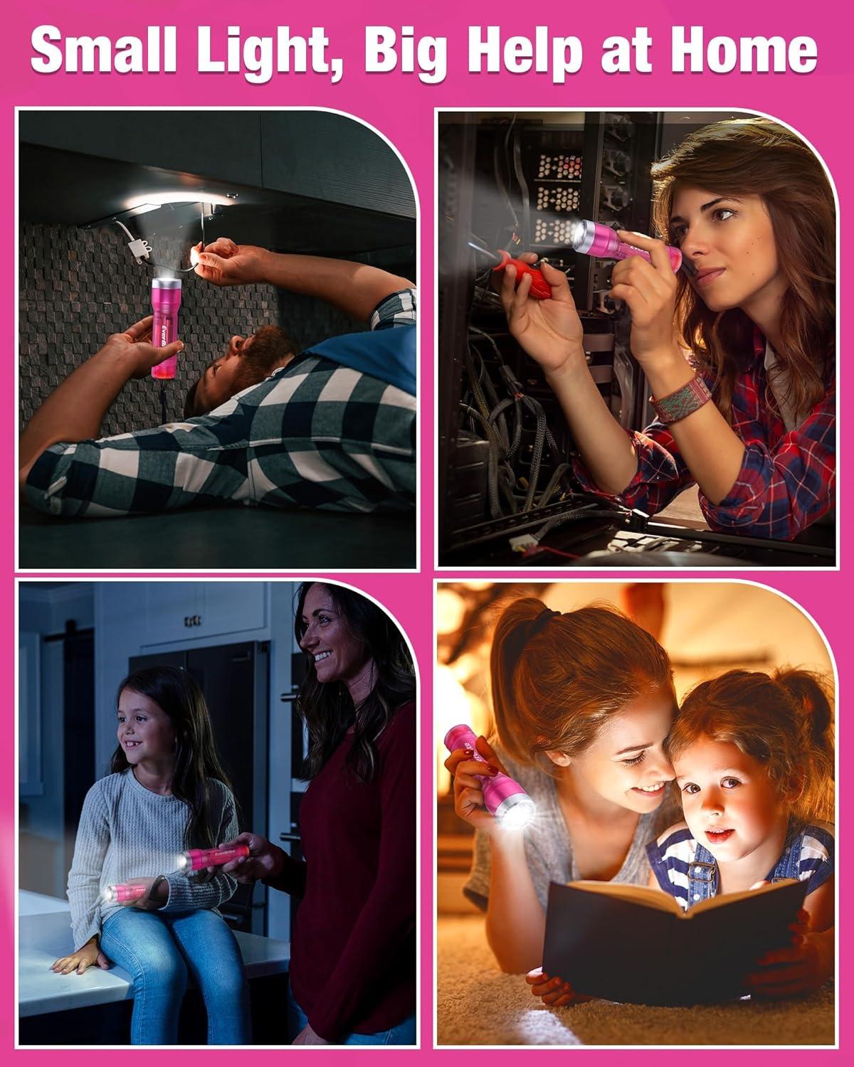 image:imageEverBrite Small Flashlight Compact LED Flash Light with 3 Modes 3 AAA Batteries Included WaterResistant Mini Flashlight for HomeEmergencies and Camping Pink 1 PackPink