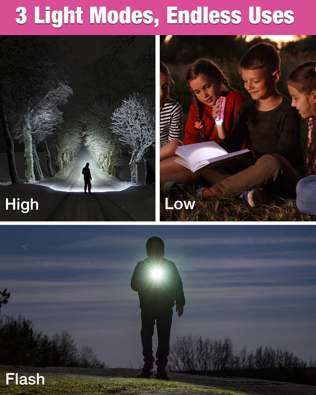 image:imageEverBrite Small Flashlight Compact LED Flash Light with 3 Modes 3 AAA Batteries Included WaterResistant Mini Flashlight for HomeEmergencies and Camping Pink 1 PackPink
