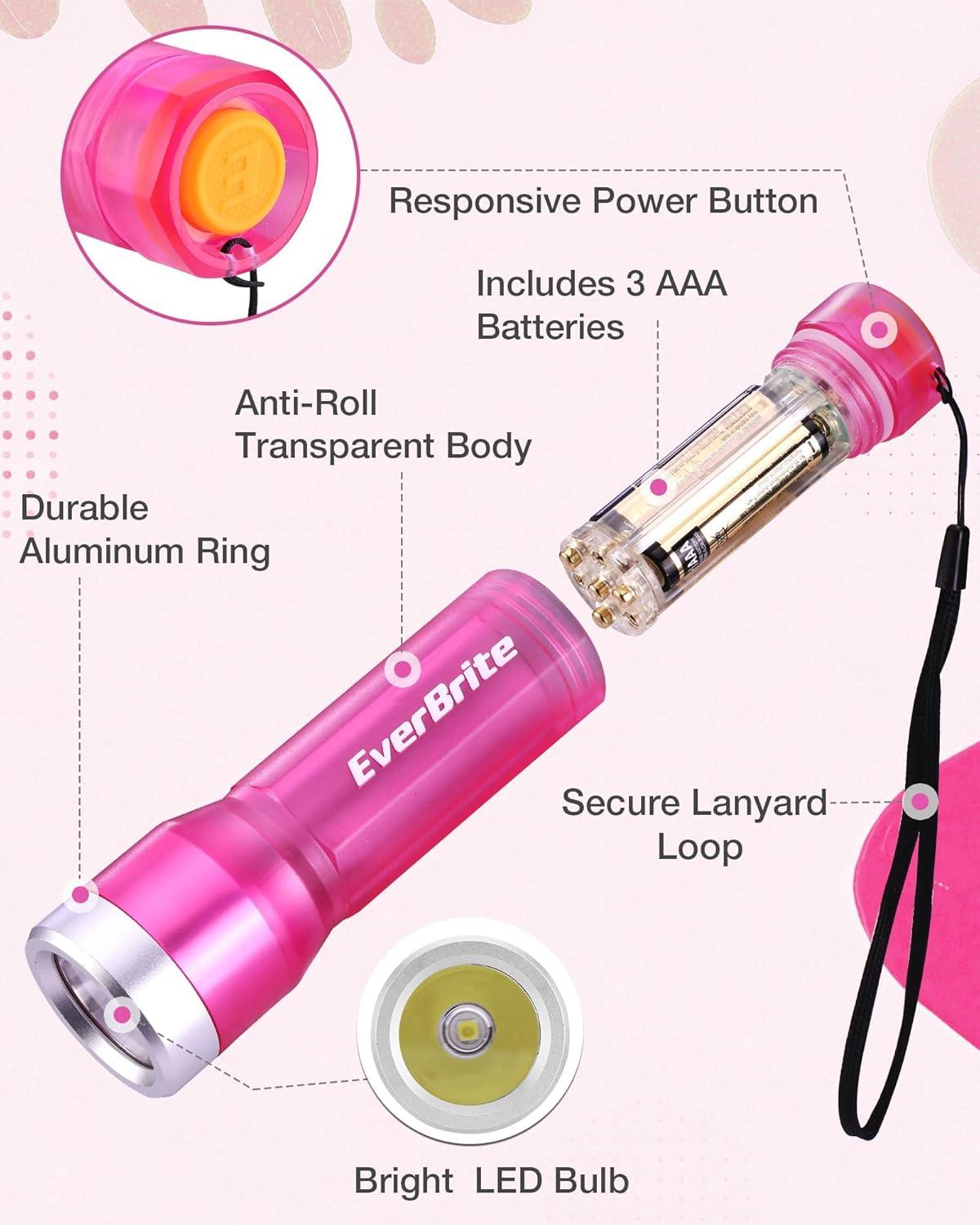 image:imageEverBrite Small Flashlight Compact LED Flash Light with 3 Modes 3 AAA Batteries Included WaterResistant Mini Flashlight for HomeEmergencies and Camping Pink 1 PackPink