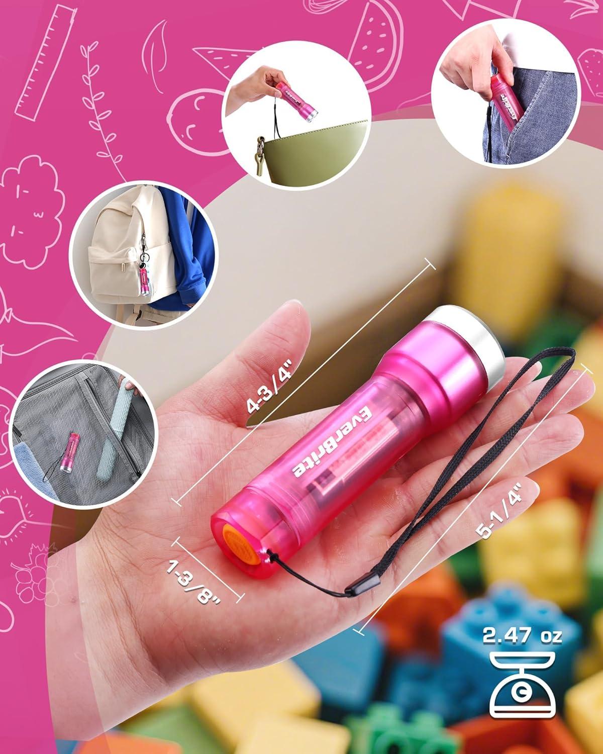 image:imageEverBrite Small Flashlight Compact LED Flash Light with 3 Modes 3 AAA Batteries Included WaterResistant Mini Flashlight for HomeEmergencies and Camping Pink 1 PackPink