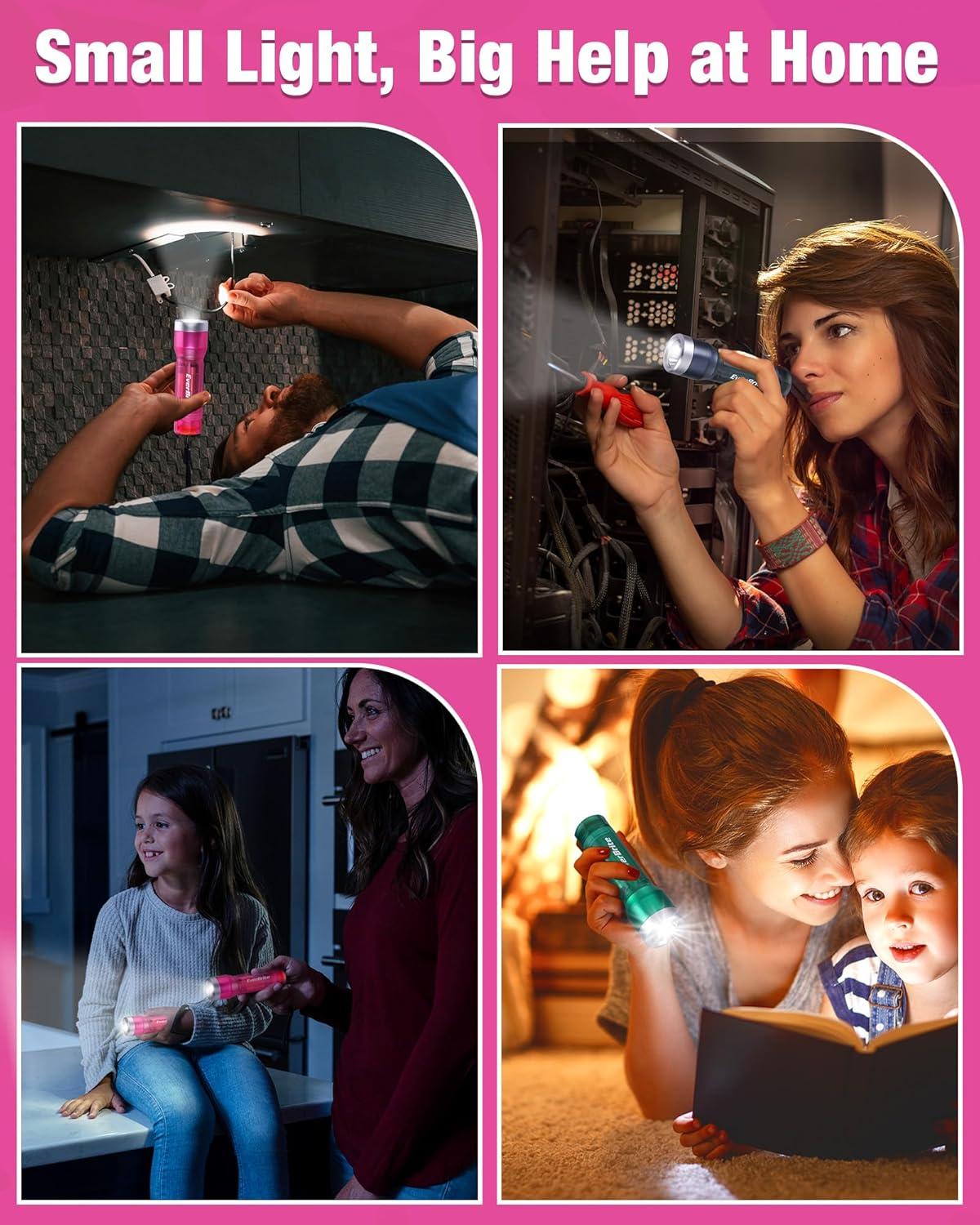 image:imageEverBrite Small Flashlight Compact LED Flash Light with 3 Modes 3 AAA Batteries Included WaterResistant Mini Flashlight for HomeEmergencies and Camping Pink 1 PackPink Blue Gray