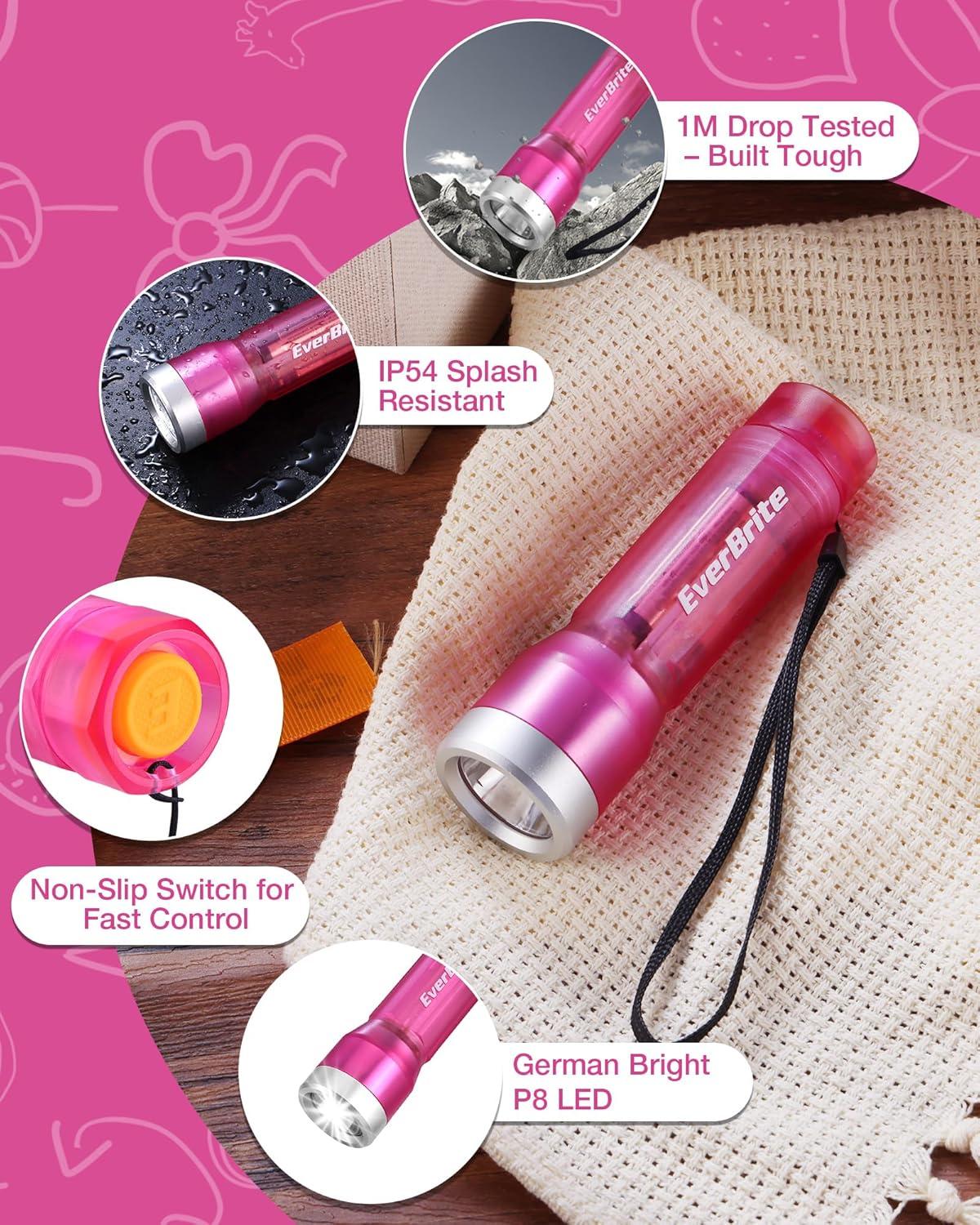 image:imageEverBrite Small Flashlight Compact LED Flash Light with 3 Modes 3 AAA Batteries Included WaterResistant Mini Flashlight for HomeEmergencies and Camping Pink 1 PackPink Blue Gray