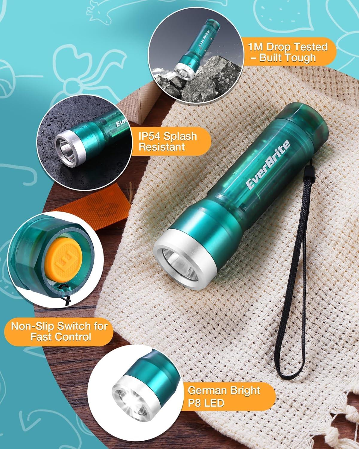 image:imageEverBrite Small Flashlight Compact LED Flash Light with 3 Modes 3 AAA Batteries Included WaterResistant Mini Flashlight for HomeEmergencies and Camping Pink 1 PackBlue