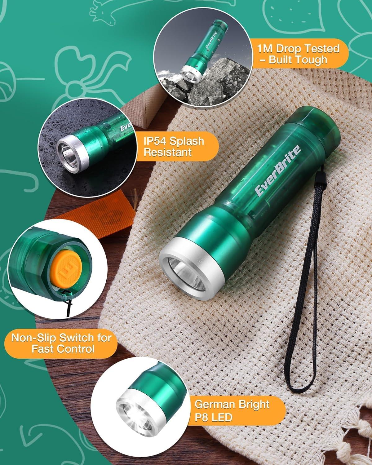 image:imageEverBrite Small Flashlight Compact LED Flash Light with 3 Modes 3 AAA Batteries Included WaterResistant Mini Flashlight for HomeEmergencies and Camping Pink 1 PackGreen