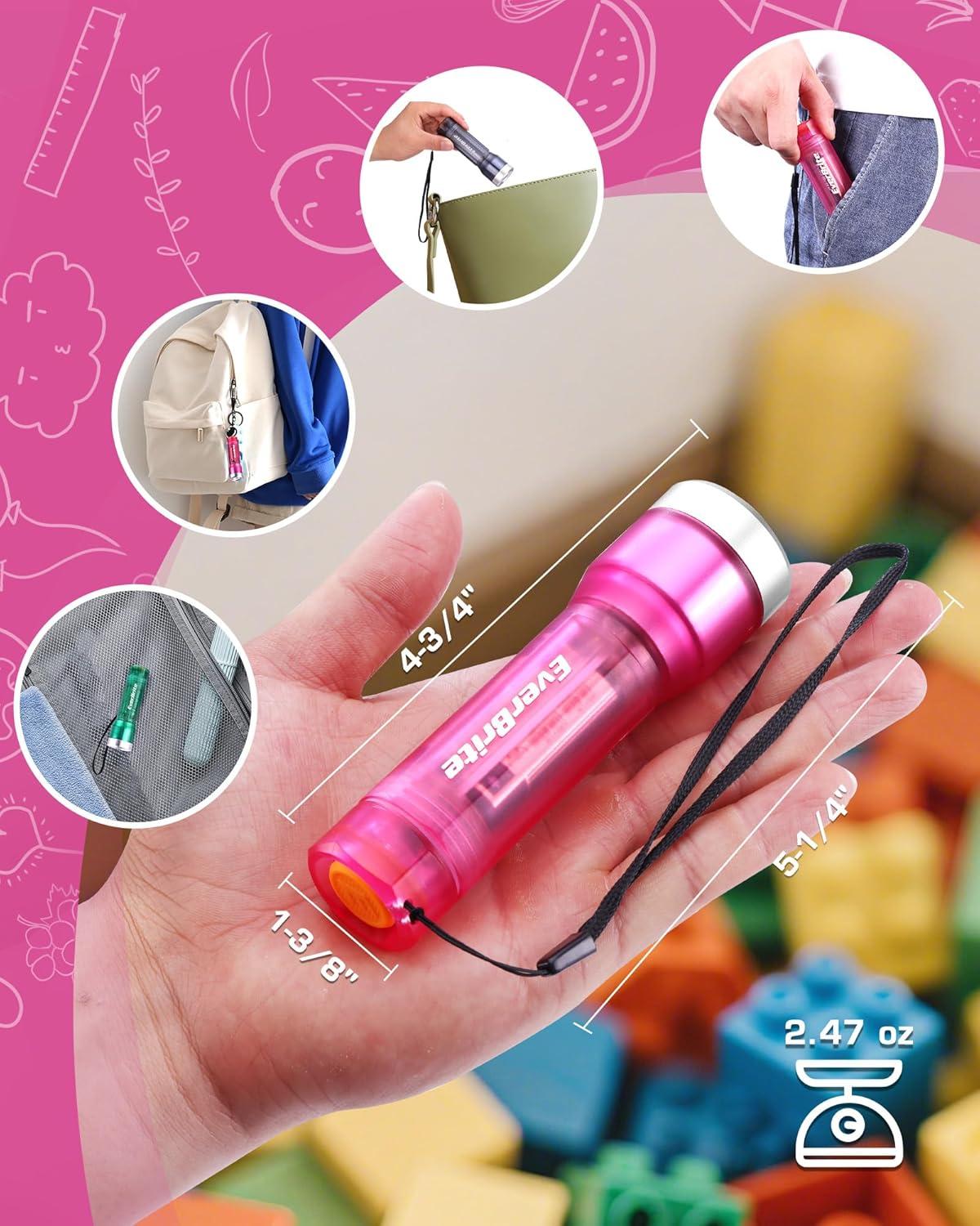 image:imageEverBrite Small Flashlight Compact LED Flash Light with 3 Modes 3 AAA Batteries Included WaterResistant Mini Flashlight for HomeEmergencies and Camping Pink 1 PackPink Blue Gray