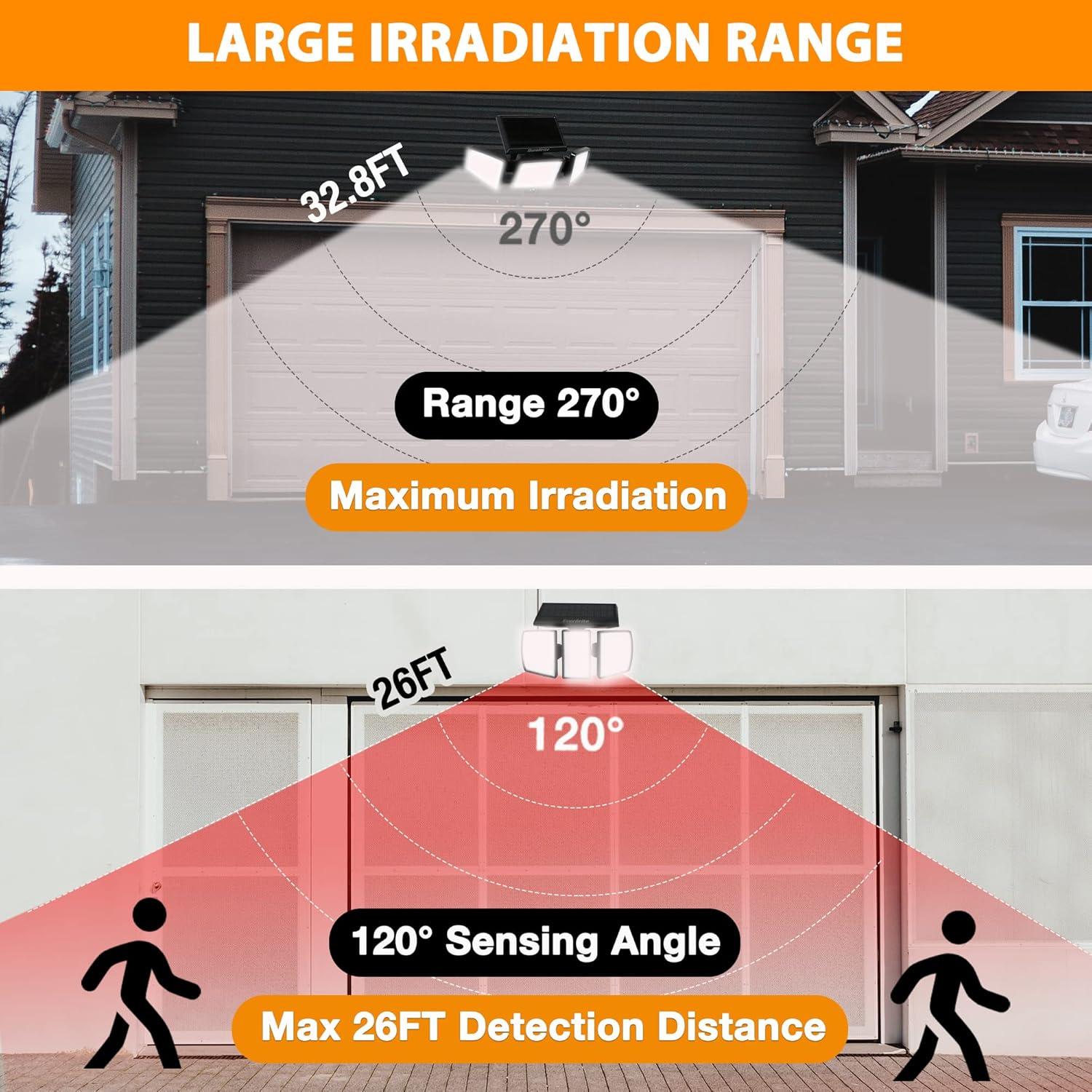 image:imageEverBrite Solar Outdoor Lights 128 LED 7000K Solar Motion Sensor Lights 3 Heads Security LED Flood Light 270 Wide Lighting IP65 Waterproof Wall Light for Yard Patio Garden Pathway Porch