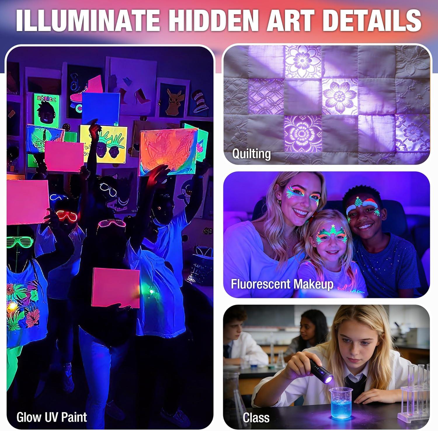 image:imageEverBrite UV Blacklight Flashlights 3Pack Set 9 LEDs 395nm Mini Black Light for Neon Glow Art Class Teaching Scorpions Pets Stains Urine 9 AAA Batteries IncludedE007125 UV Light 3Pack
